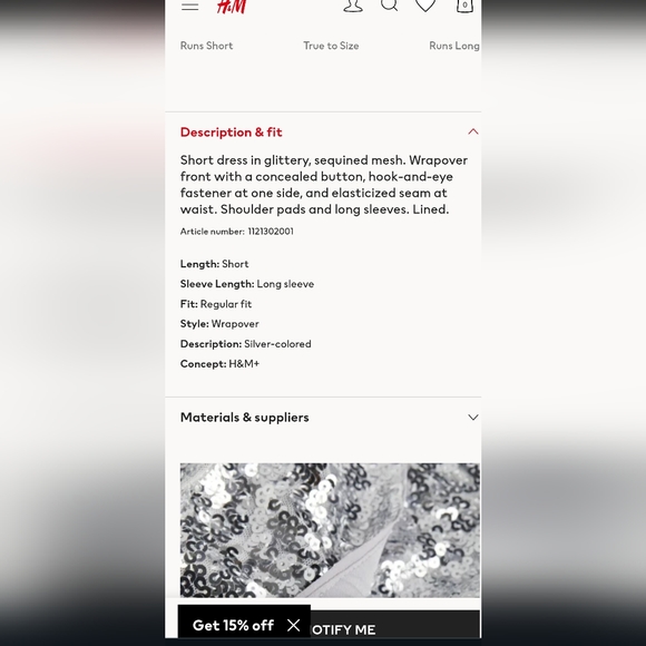 H&M NWT Silver sequin long sleeve wrap party dress size large - Picture 7 of 7